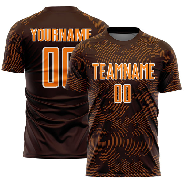 Custom Brown Bay Orange-White Curve Lines Sublimation Soccer Uniform Jersey