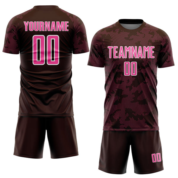 Custom Brown Pink-White Curve Lines Sublimation Soccer Uniform Jersey alternate