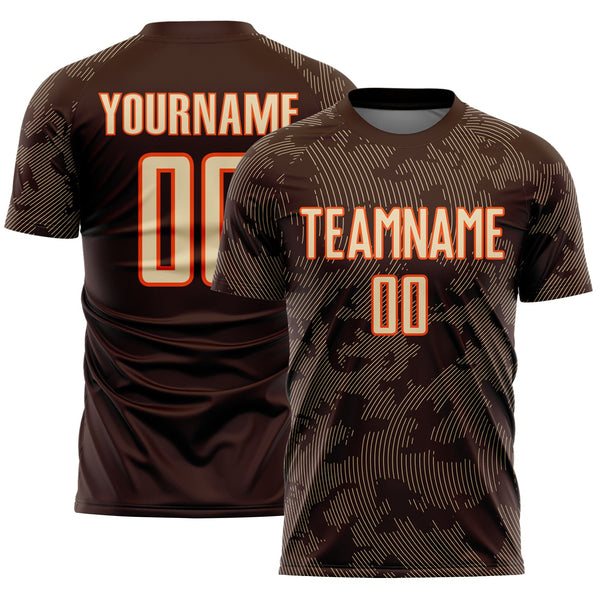 Custom Brown Cream-Orange Curve Lines Sublimation Soccer Uniform Jersey