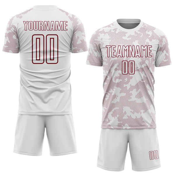 Custom White-Crimson Curve Lines Sublimation Soccer Uniform Jersey alternate