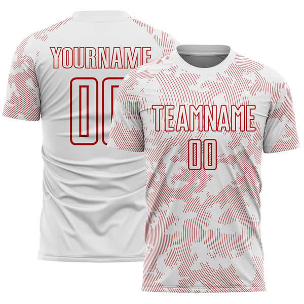 Custom White-Red Curve Lines Sublimation Soccer Uniform Jersey
