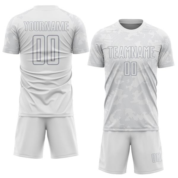 Custom White-Gray Curve Lines Sublimation Soccer Uniform Jersey alternate