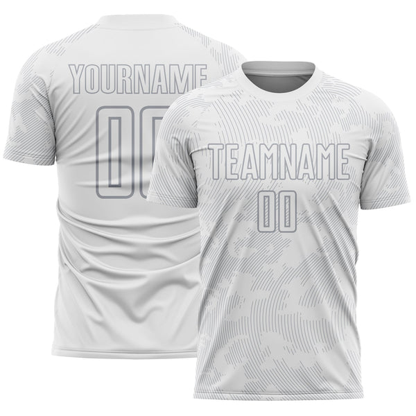 Custom White-Gray Curve Lines Sublimation Soccer Uniform Jersey