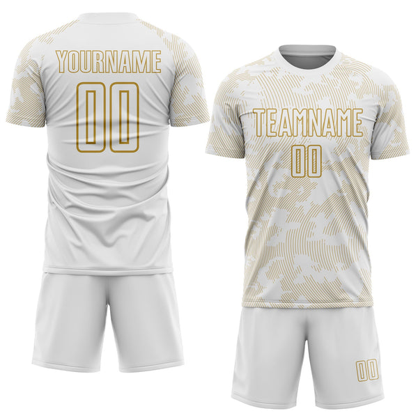 Custom White-Old Gold Curve Lines Sublimation Soccer Uniform Jersey alternate