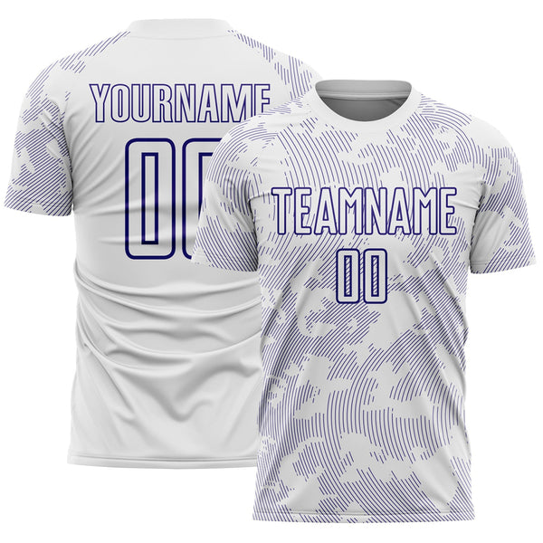 Custom White-Dark Purple Curve Lines Sublimation Soccer Uniform Jersey