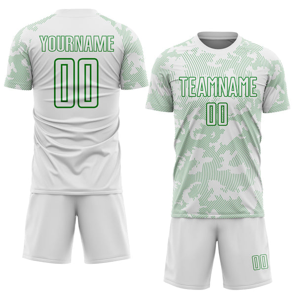 Custom White-Grass Green Curve Lines Sublimation Soccer Uniform Jersey alternate