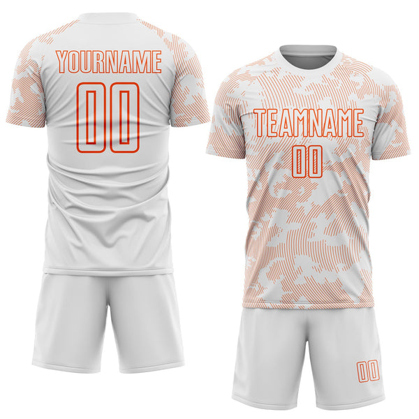 Custom White-Orange Curve Lines Sublimation Soccer Uniform Jersey alternate