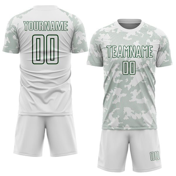Custom White-Green Curve Lines Sublimation Soccer Uniform Jersey alternate