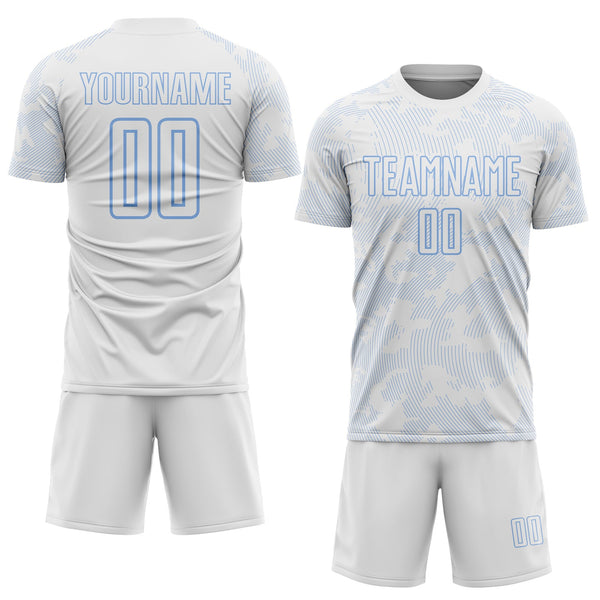 Custom White-Light Blue Curve Lines Sublimation Soccer Uniform Jersey alternate