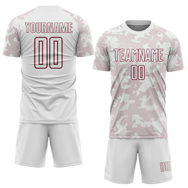 Custom White-Burgundy Curve Lines Sublimation Soccer Uniform Jersey alternate