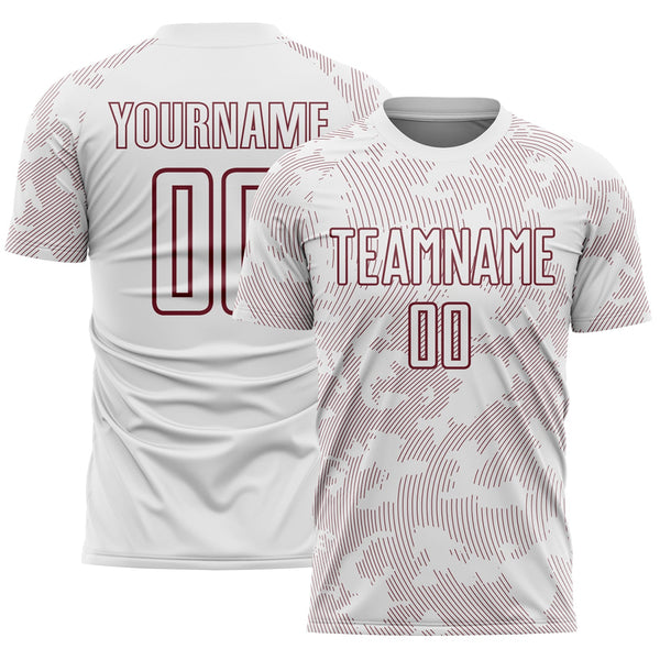 Custom White-Burgundy Curve Lines Sublimation Soccer Uniform Jersey