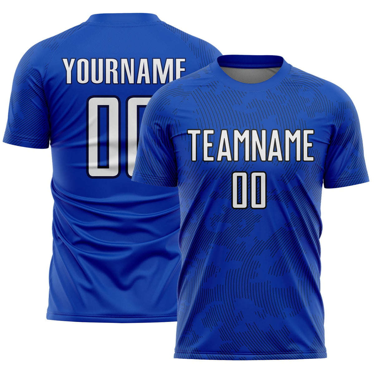 Custom Thunder Blue White-Navy Curve Lines Sublimation Soccer Uniform Jersey