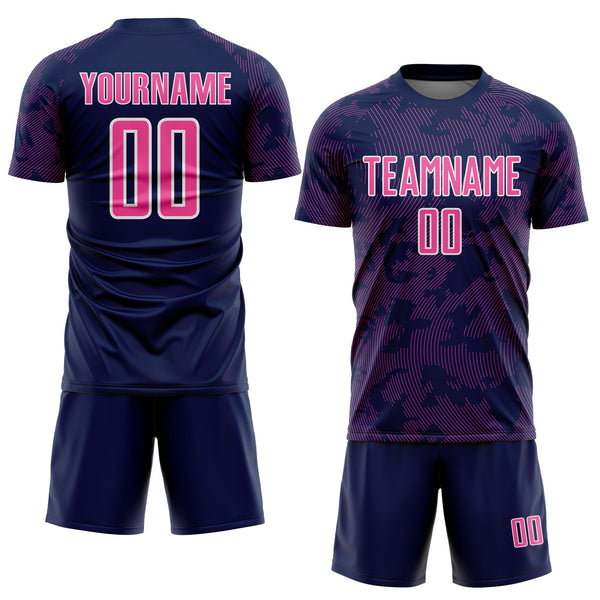 Custom Navy Pink-White Curve Lines Sublimation Soccer Uniform Jersey alternate