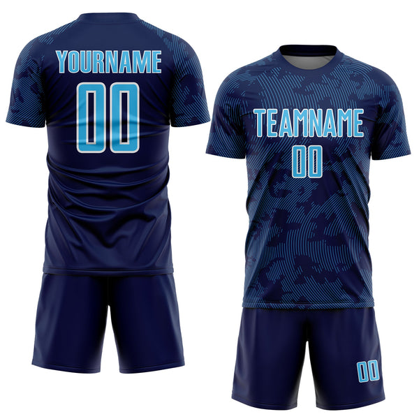 Custom Navy Sky Blue-White Curve Lines Sublimation Soccer Uniform Jersey alternate