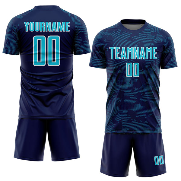 Custom Navy Lakes Blue-White Curve Lines Sublimation Soccer Uniform Jersey alternate