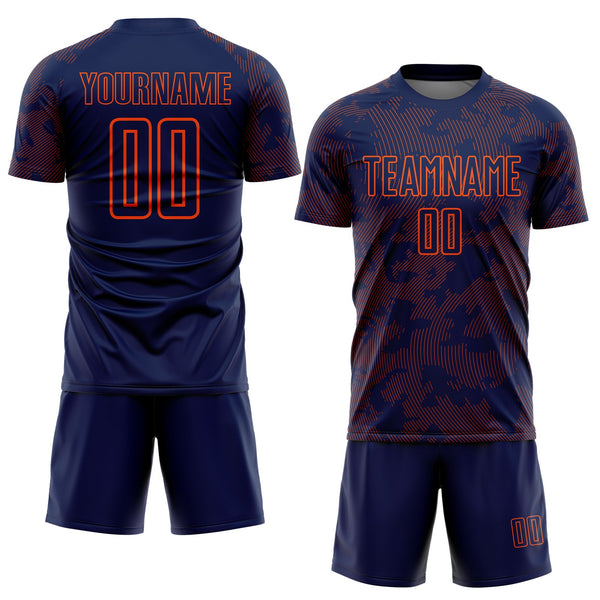 Custom Navy-Orange Curve Lines Sublimation Soccer Uniform Jersey alternate