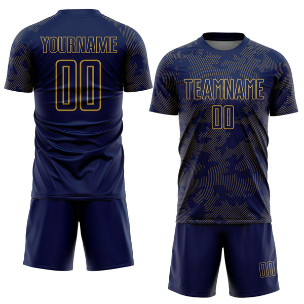 Custom Navy-Old Gold Curve Lines Sublimation Soccer Uniform Jersey alternate