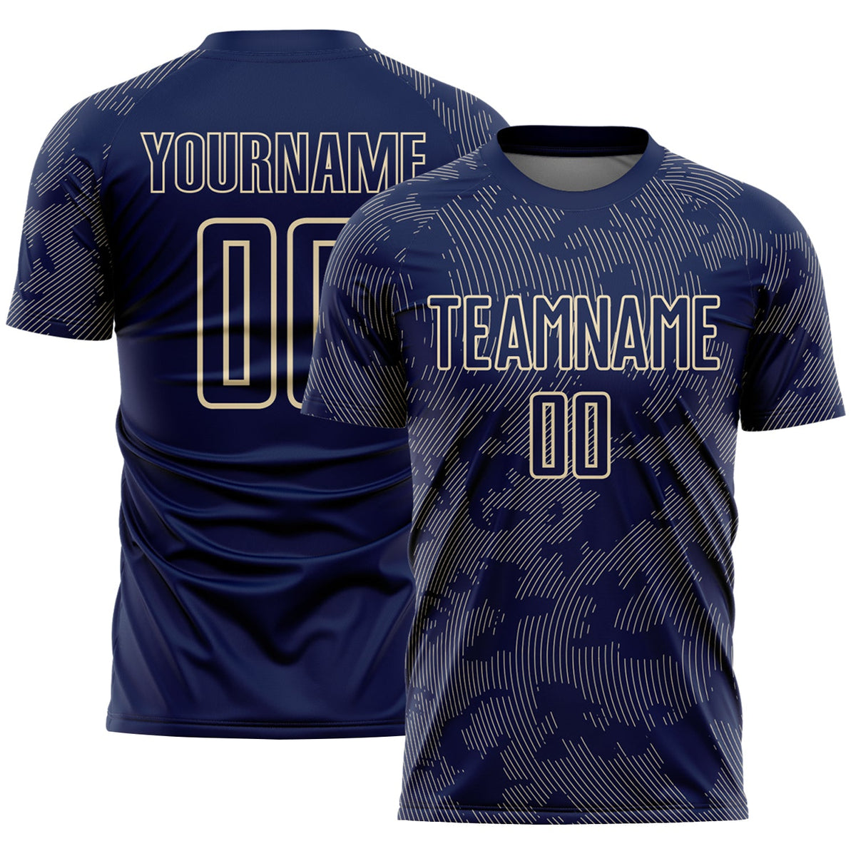 Custom Navy-Cream Curve Lines Sublimation Soccer Uniform Jersey