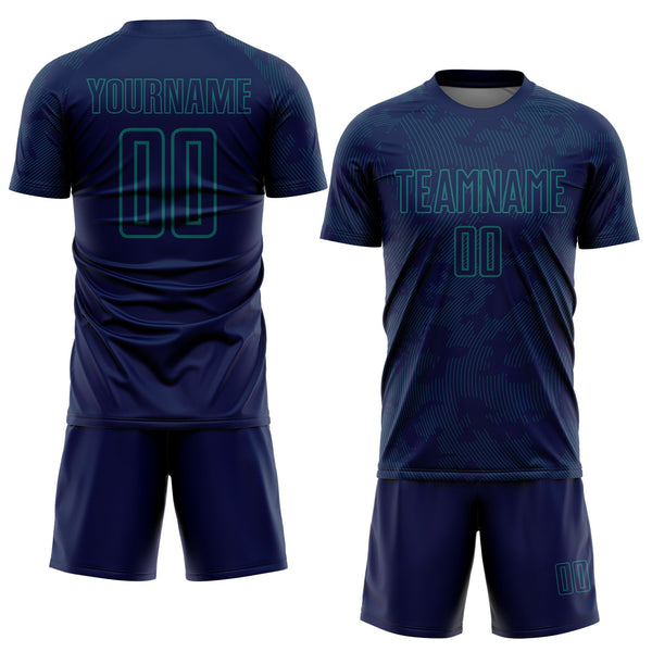 Custom Navy-Teal Curve Lines Sublimation Soccer Uniform Jersey alternate