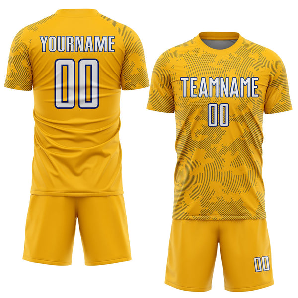 Custom Gold White-Royal Curve Lines Sublimation Soccer Uniform Jersey alternate