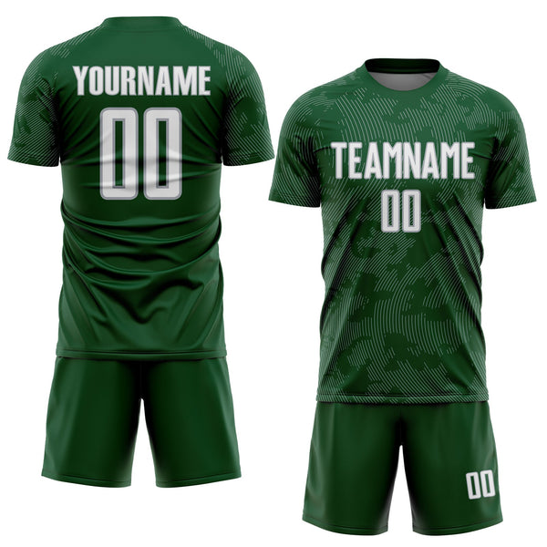 Custom Green White-Gray Curve Lines Sublimation Soccer Uniform Jersey alternate