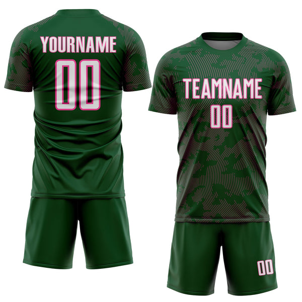 Custom Green White-Pink Curve Lines Sublimation Soccer Uniform Jersey alternate