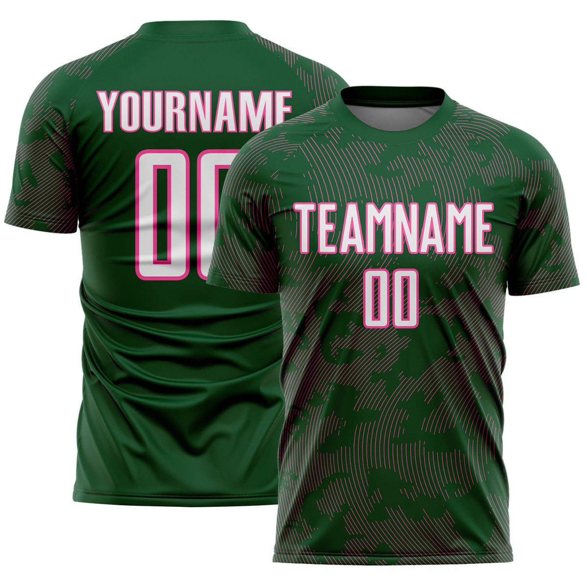 Custom Green White-Pink Curve Lines Sublimation Soccer Uniform Jersey