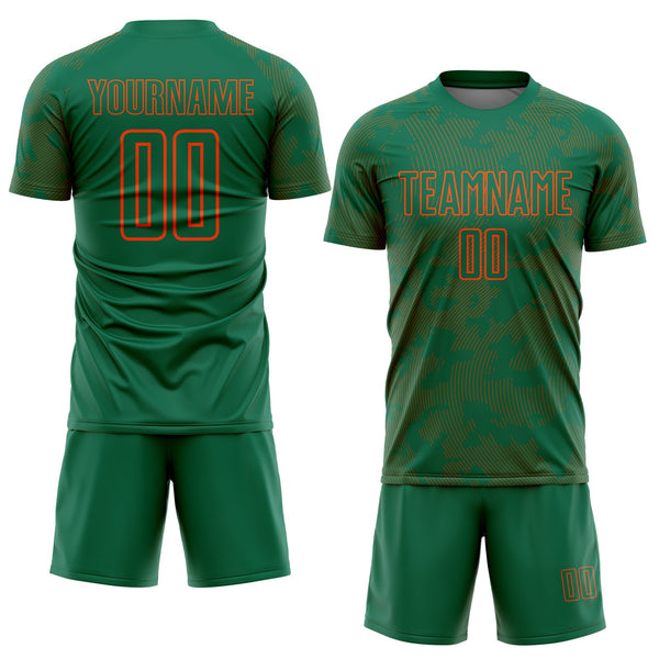 Custom Kelly Green-Orange Curve Lines Sublimation Soccer Uniform Jersey alternate