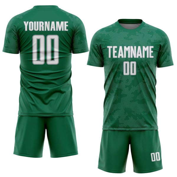 Custom Kelly Green White-Gray Curve Lines Sublimation Soccer Uniform Jersey alternate