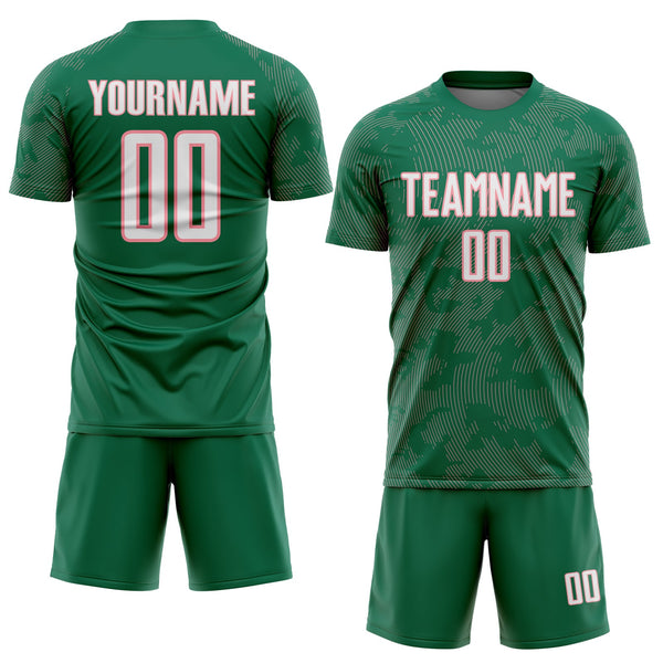 Custom Kelly Green White-Medium Pink Curve Lines Sublimation Soccer Uniform Jersey alternate