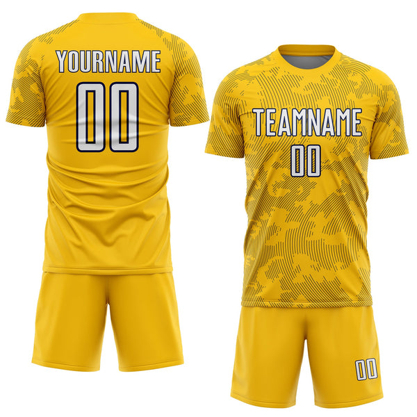 Custom Yellow White-Navy Curve Lines Sublimation Soccer Uniform Jersey alternate