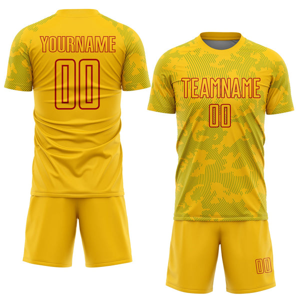Custom Yellow Grass Green-Red Curve Lines Sublimation Soccer Uniform Jersey alternate