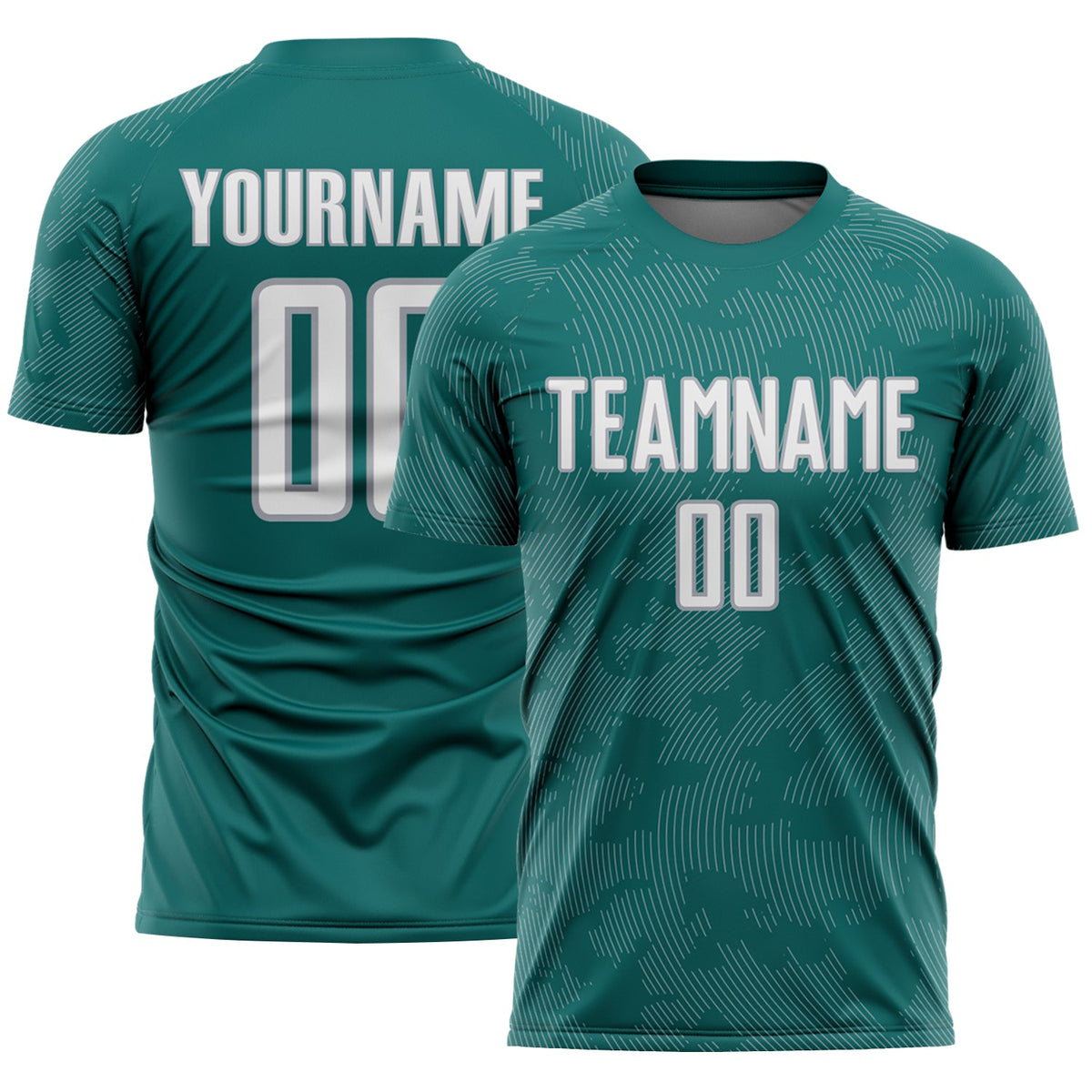 Custom Teal White-Gray Curve Lines Sublimation Soccer Uniform Jersey