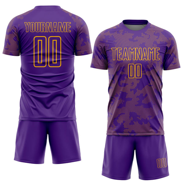 Custom Purple-Gold Curve Lines Sublimation Soccer Uniform Jersey alternate