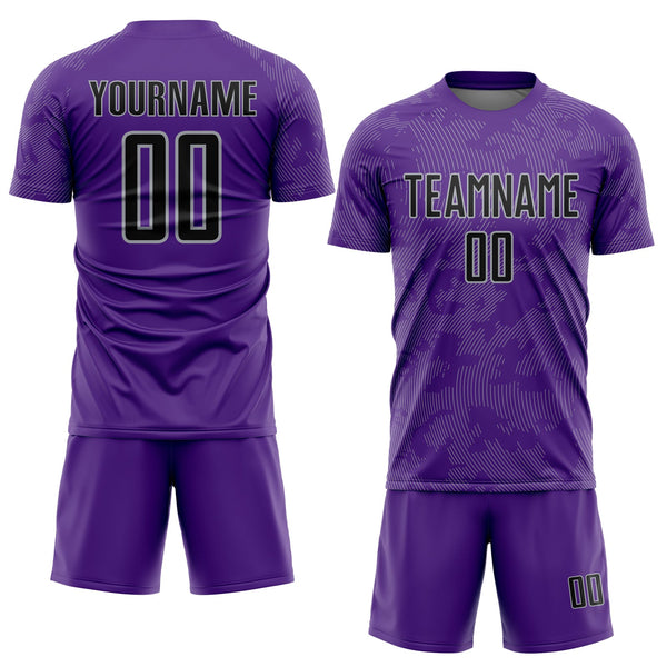 Custom Purple Black-Gray Curve Lines Sublimation Soccer Uniform Jersey alternate