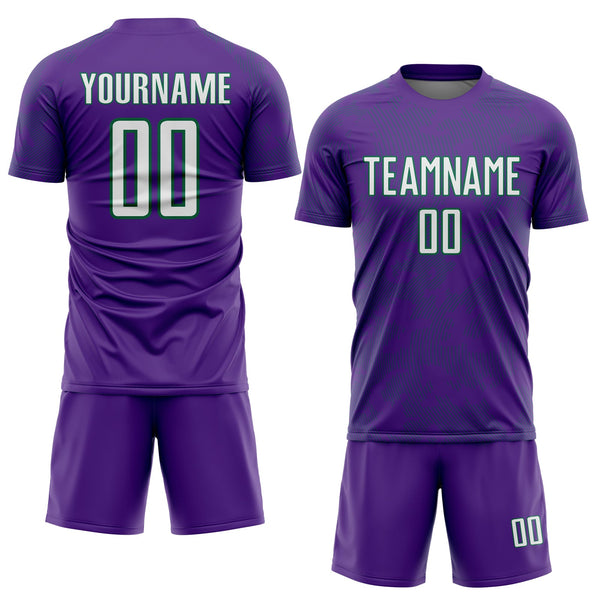 Custom Purple White-Kelly Green Curve Lines Sublimation Soccer Uniform Jersey alternate
