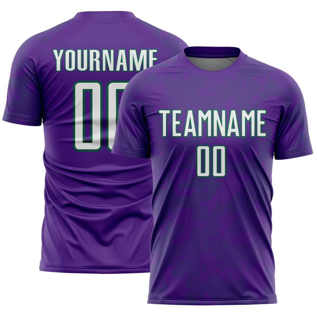 Custom Purple White-Kelly Green Curve Lines Sublimation Soccer Uniform Jersey