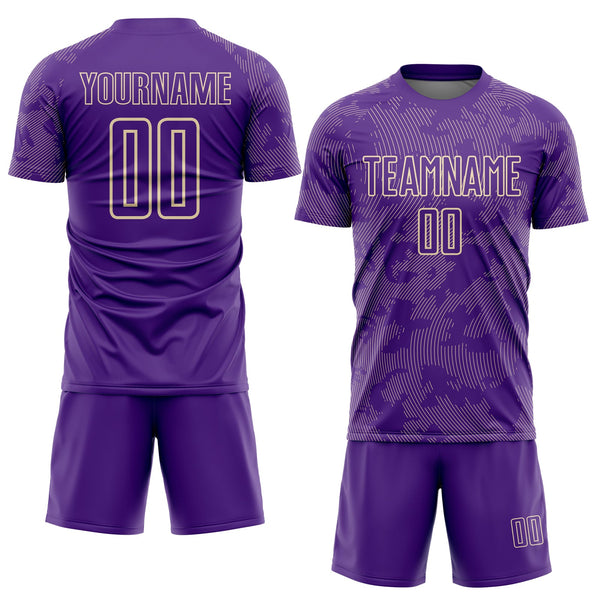 Custom Purple-Cream Curve Lines Sublimation Soccer Uniform Jersey alternate