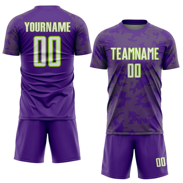 Custom Purple White-Neon Green Curve Lines Sublimation Soccer Uniform Jersey alternate