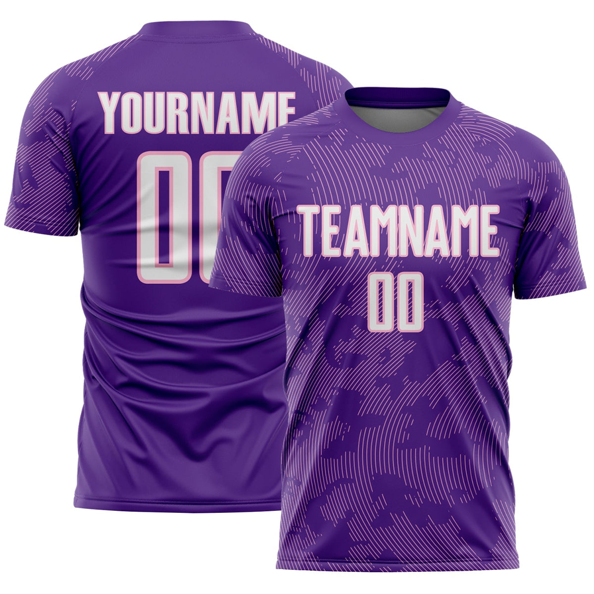 Custom Purple White-Light Pink Curve Lines Sublimation Soccer Uniform Jersey