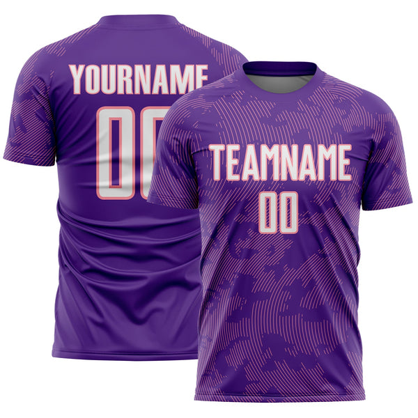 Custom Purple White-Medium Pink Curve Lines Sublimation Soccer Uniform Jersey