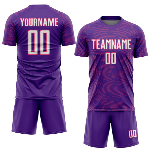Custom Purple White-Neon Pink Curve Lines Sublimation Soccer Uniform Jersey alternate