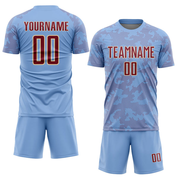 Custom Light Blue Crimson-Cream Curve Lines Sublimation Soccer Uniform Jersey alternate