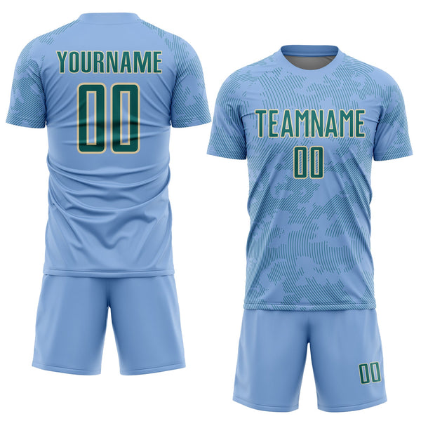 Custom Light Blue Teal-Cream Curve Lines Sublimation Soccer Uniform Jersey alternate