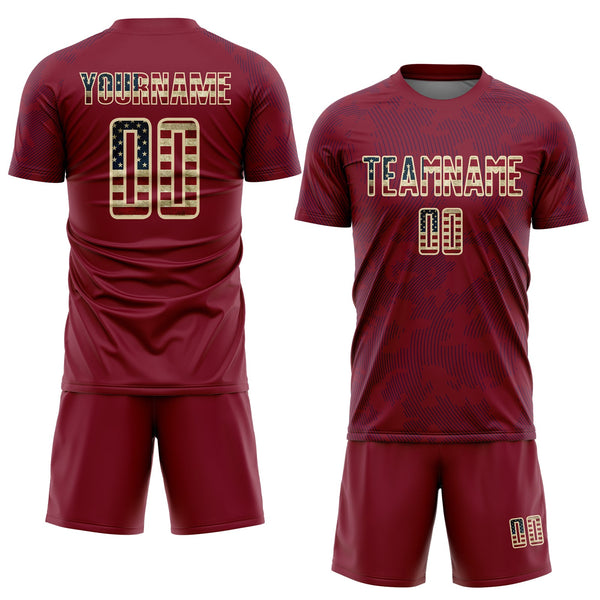 Custom Crimson Vintage USA Flag Navy-Cream Curve Lines Sublimation Soccer Uniform Jersey alternate