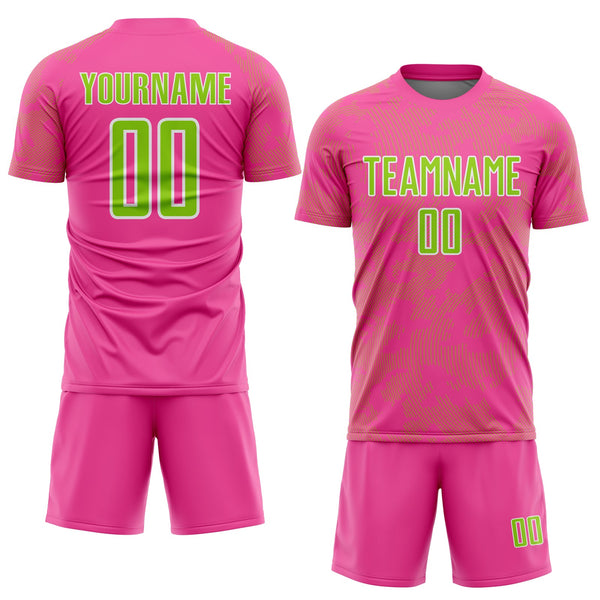 Custom Pink Neon Green-White Curve Lines Sublimation Soccer Uniform Jersey alternate