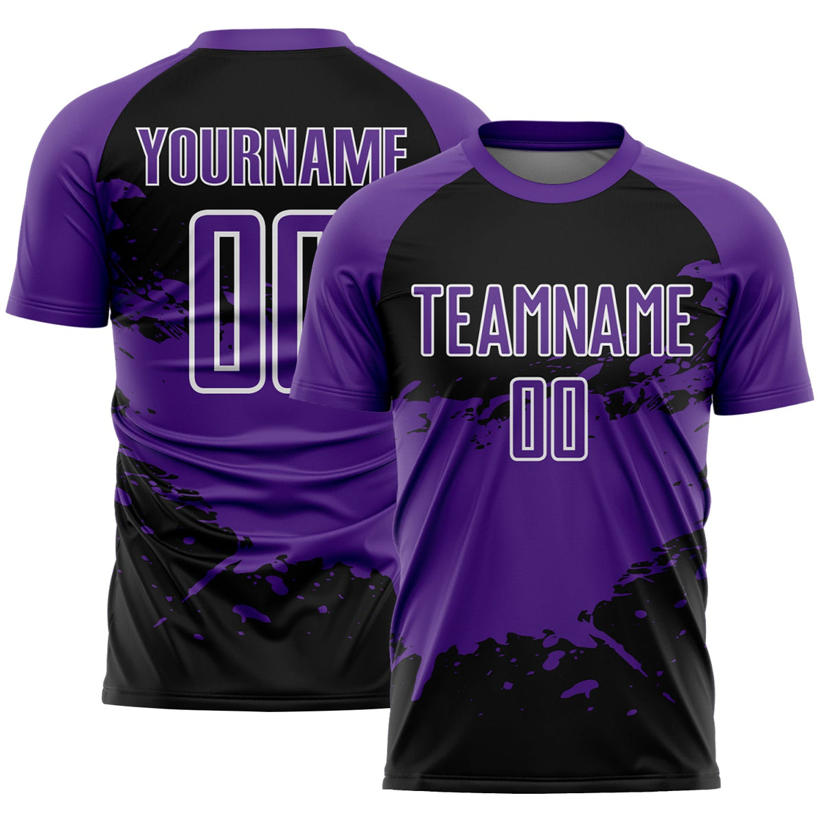 Custom Purple Black-White Splash Color Block Sublimation Soccer Uniform Jersey
