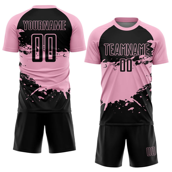 Custom Light Pink-Black Splash Color Block Sublimation Soccer Uniform Jersey alternate