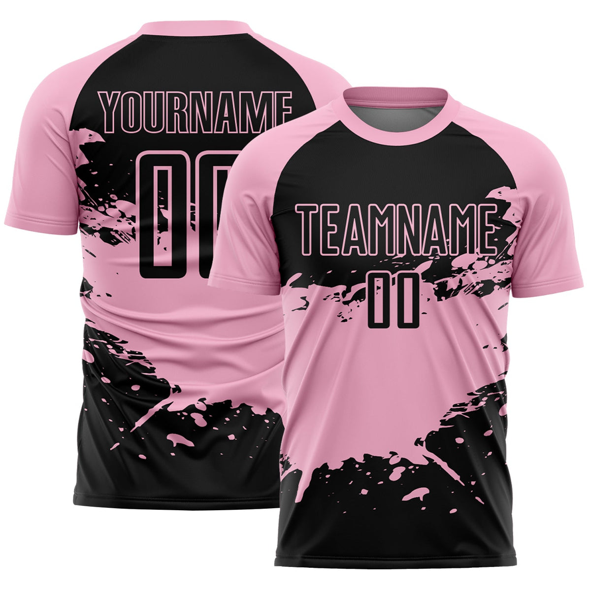 Custom Light Pink-Black Splash Color Block Sublimation Soccer Uniform Jersey
