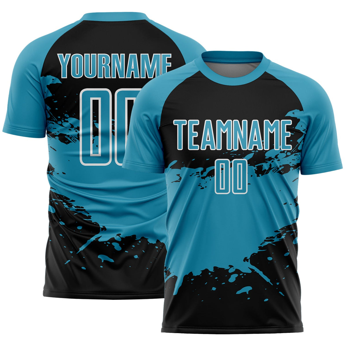 Custom Panther Blue Black-White Splash Color Block Sublimation Soccer Uniform Jersey
